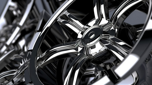 ppt汽车背景图片_汽车车轮上的镀铬轮辋的 3D 渲染