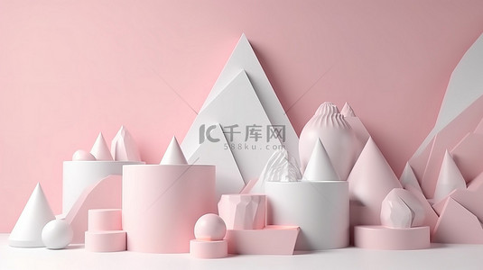 道具箱ui背景图片_简约柔和的粉色和白色 3D 渲染道具，用于美容和护肤产品展示