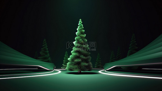 冷杉树枝圣诞树布局背景的 3d 渲染
