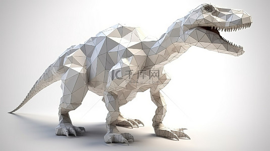 艺术恐龙背景图片_在 3d 渲染中隔离在白色白色多边形恐龙上