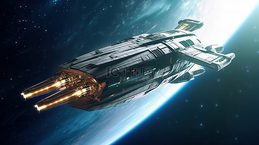 青之旅代金券背景图片_探索宇宙宇宙飞船的外太空之旅 3D 插图
