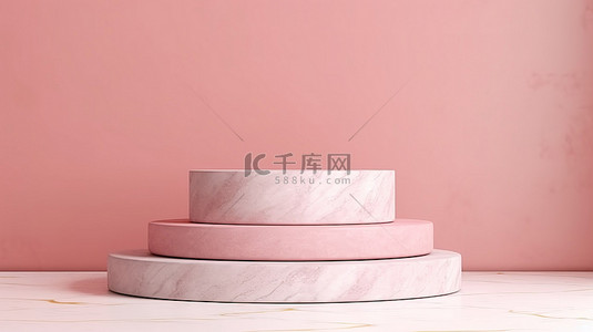 粉红色时尚背景背景图片_时尚的大理石讲台底座展示在简约的粉红色工作室背景 3D 渲染上