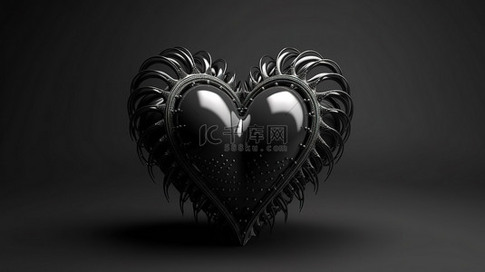 黑色海报深色背景图片_黑色背景上带有黑色心形的抽象单色插图的 3D 渲染