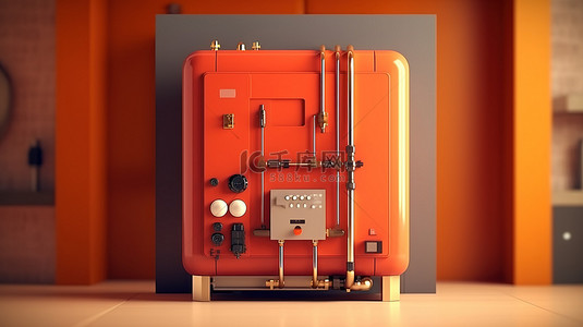 火灾讲堂背景图片_为您的家供暖 3D 现代燃气锅炉概念