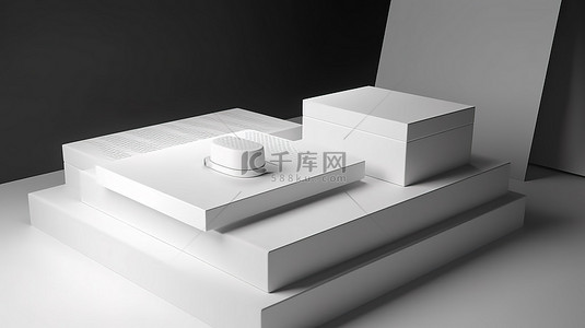 正方形标签框背景图片_精致的 3D 效果图展示优雅的白盒产品包装