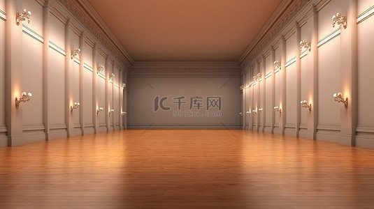 博物馆展品背景图片_照明的博物馆墙，没有 3D 渲染展品