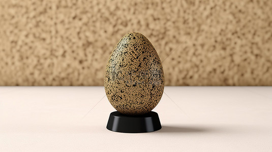 黑色水磨石图案的金色复活节彩蛋装饰着米色墙壁，非常适合春季和四月假期 3D 渲染插图
