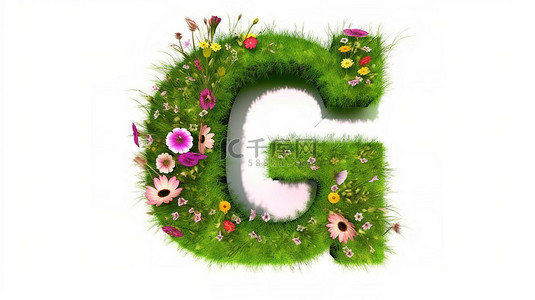 字母和植物背景图片_3d 渲染郁郁葱葱的青草和盛开的花朵的绿色 g