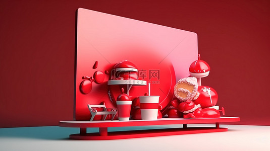 圣诞节海报广告背景图片_圣诞节主题红色广告牌 3D 广告插画