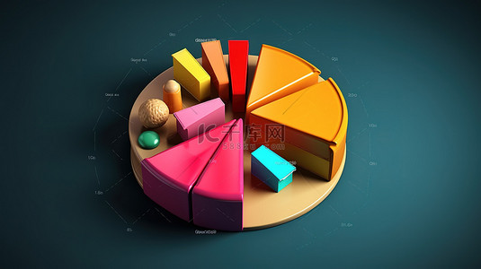 经济分析矢量图背景图片_按部门可视化标志性条形图和饼图的数据 3D 渲染