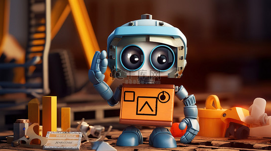 正在工作的人背景图片_创新机器人设计一个带有正在施工标志的 3D 渲染工程师机器人玩具