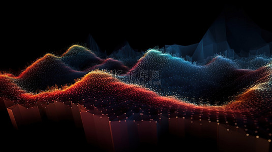 壁纸电脑壁纸背景图片_深色画布上带有抽象虚线波的数据技术背景的 3D 渲染