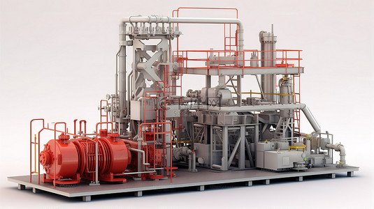 石油开采设施和钻井泵的 3D 渲染
