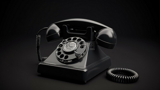 电缆图背景图片_老式黑色电话漂浮在 3D 渲染的灰色背景上