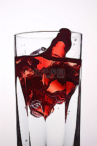 玻璃杯中的酒精与冰块掉落
