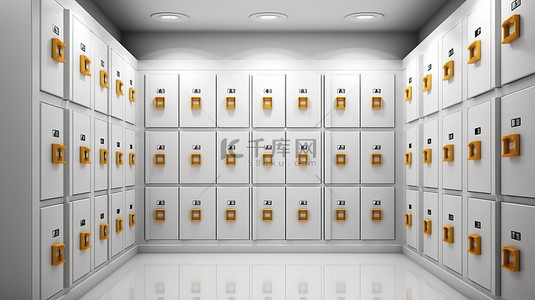 中学小学背景图片_小学或中学连续白色储物柜的 3D 插图