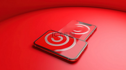 比心背景图片_红色靶心目标和手机的 3d 渲染