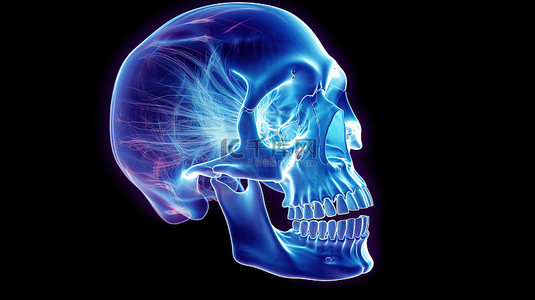 x光头骨背景图片_X 射线牙科模式下数字渲染的抽象头骨