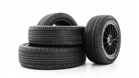 汽车3d背景背景图片_在白色背景下孤立呈现的汽车轮胎 3d 模型