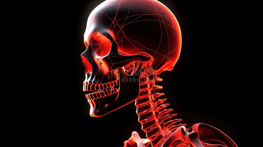 3d 渲染的红色骨架的 x 射线视图