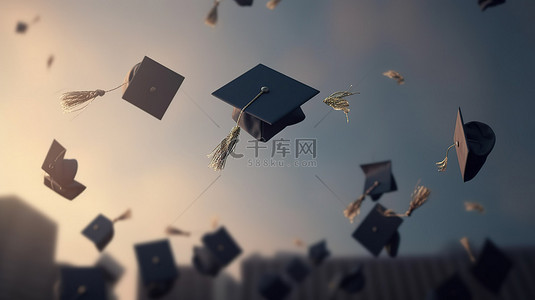 大学校区背景图片_3d 渲染庆祝横幅概念中的飞行毕业帽的插图