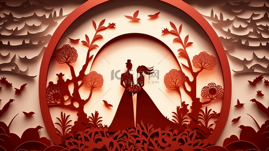 中式婚礼剪纸背景图片_婚礼中式剪纸风红色背景