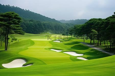 泰国靠近大自然的郁郁葱葱的绿草高尔夫球场