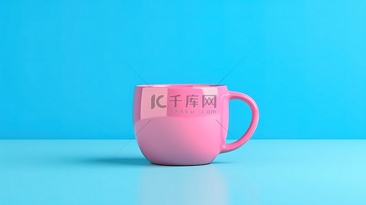 淡蓝色背景背景背景图片_淡粉色咖啡杯在充满活力的蓝色背景下的简约 3D 渲染