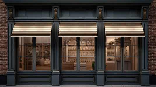 优质店铺背景图片_百叶窗绘制了传统店面的 3D 渲染图