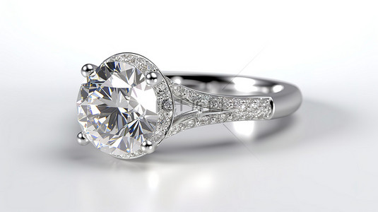 白色背景下特写的优雅钻石戒指的令人惊叹的 3D 渲染
