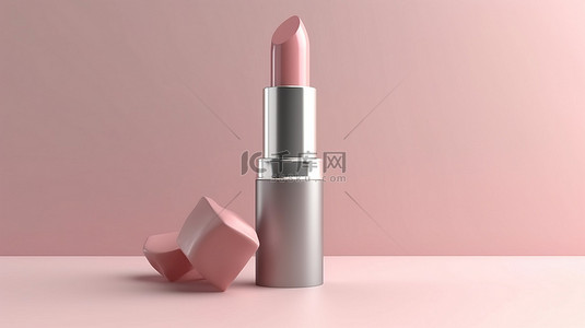 美容红背景图片_令人惊叹的美容设计模板 3D 插图，包含奶油唇膏和腮红等化妆品