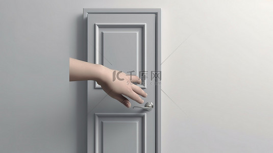 机会手的入口，交叉手指从敞开的门口出现 3D 渲染
