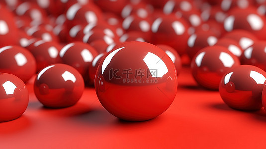 红色背景下充满活力的浮动球的 3D 渲染