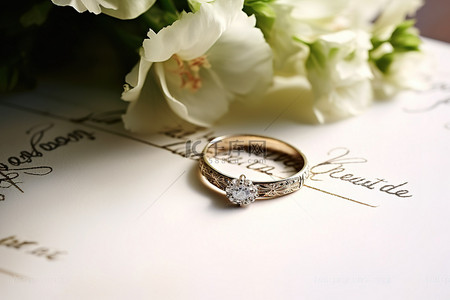 日纸背景图片_结婚戒指和一张写有字样的纸