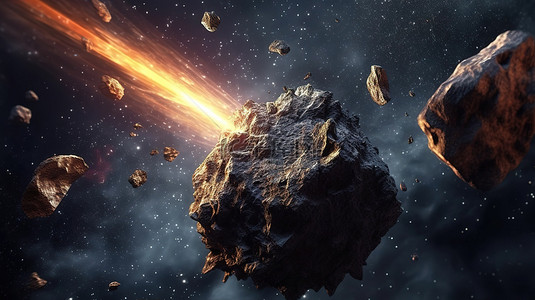 陨石宇宙背景图片_浩瀚无垠的天体岩石3d渲染科幻背景