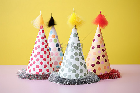 聚会用的三顶生日帽放在盘子上