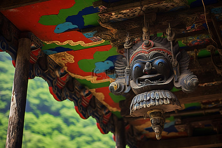 川背景背景图片_尼泊尔一座古老木庙上的传统木雕