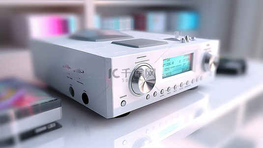 网络接收器 CD 和 MP3 播放器微型 HiFi 立体声系统模型的 3D 渲染