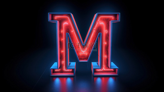 大写字母背景图片_明亮的 3d 渲染大胆的霓虹灯红色大写字母 m 在蓝色字母内照亮