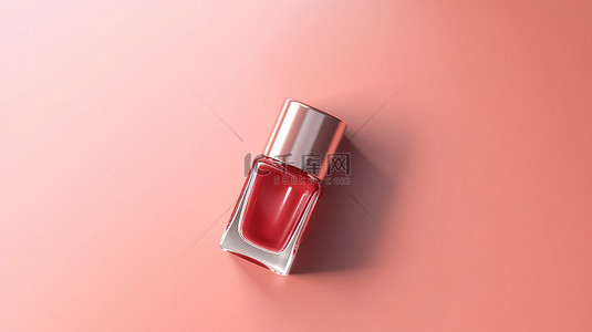 甲油瓶背景图片_浅粉色背景上的红色指甲油瓶的顶视图 3D 插图