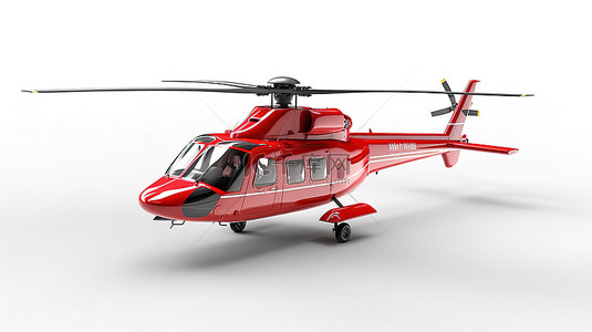 白色孤立背景与小型红色军用运输直升机的 3D 插图