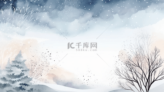 冬季节气背景背景图片_冬天树木雪景插画
