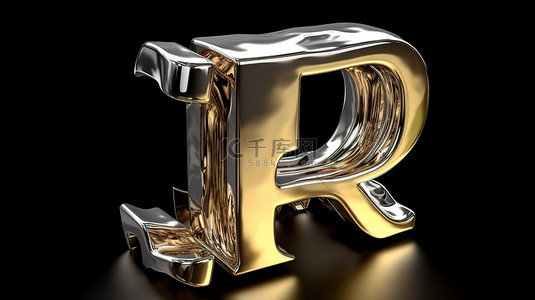 3D 渲染中大写 R 字母的金属打字稿打印