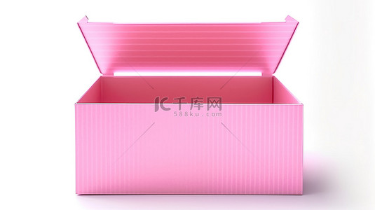 盒子粉色背景图片_带有打开的粉色纸板箱的白色背景的 3D 渲染