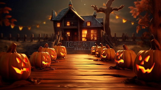 恐怖房子背景图片_怪异的 3D 渲染背景，适合恐怖的万圣节之夜派对