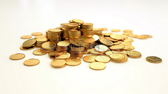 税收背景图片_白色背景下税收和金币的商业理念 3D 插图