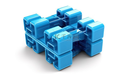 3d积木背景图片_蓝色塑料积木的孤立白色背景 3D 插图