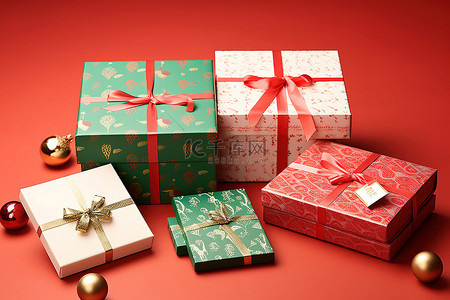 六个装有糖果的圣诞盒和卡片