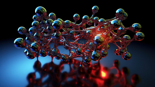 化学液体背景图片_具有反射和折射的令人惊叹的 3D 渲染中的液体和玻璃分子结构