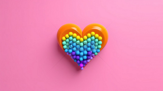 爱心创意背景图片_彩虹色心的概念简约 3D 设计